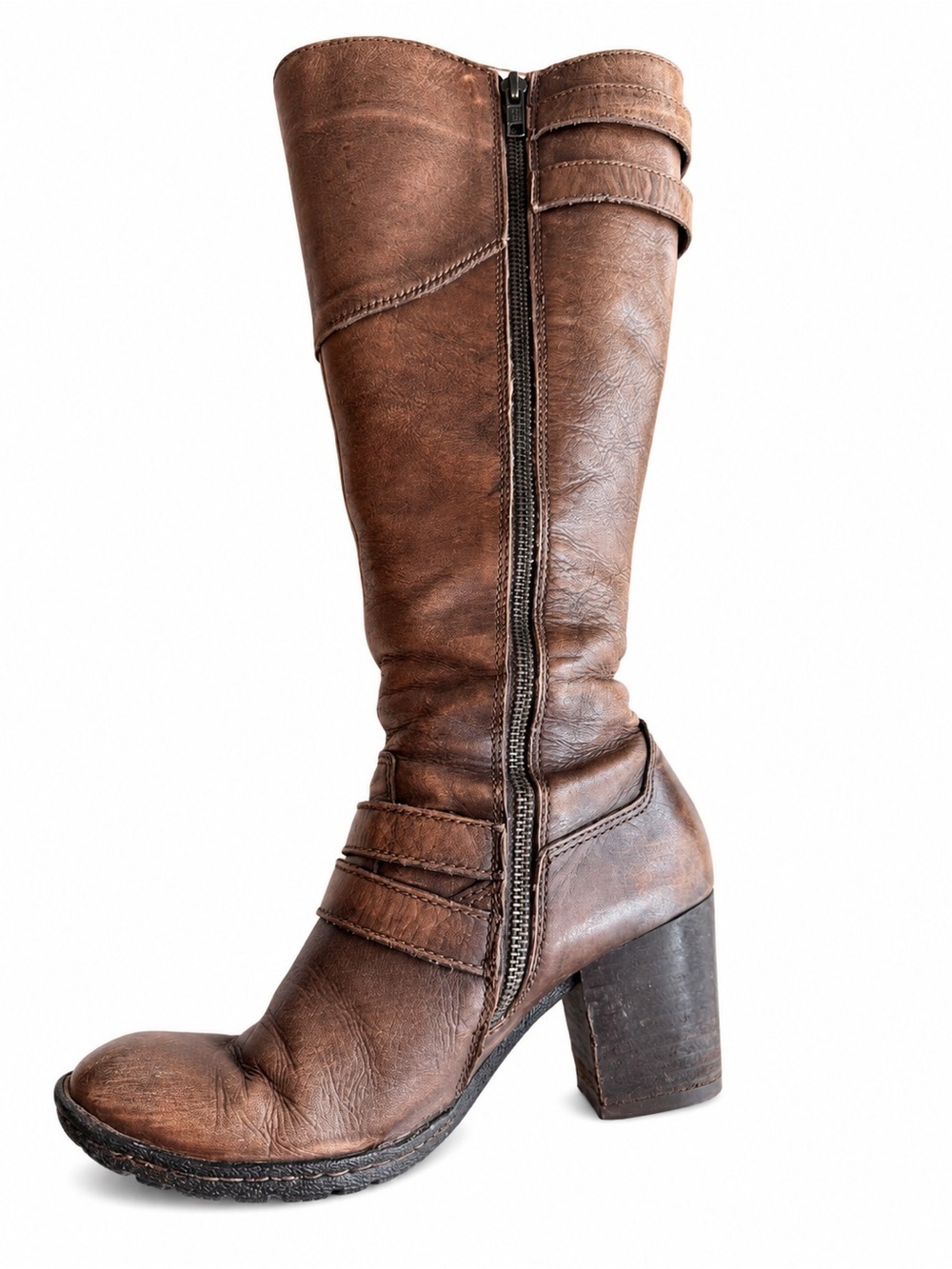 Børn Tall Leather Riding Boots Brown Buckle Zip Comfort Boots Women’s 7.5 - Picture 6 of 7